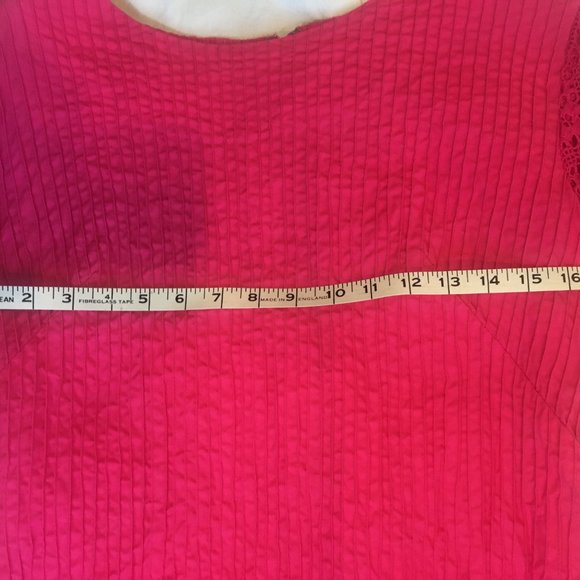 Pink Raspberry Boho Mexican Mod Pintuck Cotton Dress Crocheted Sz S/M Vintage - Picture 14 of 16